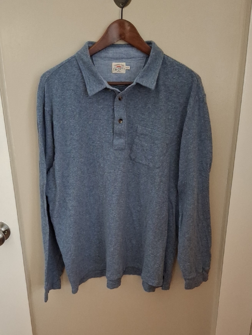Faherty Heathered Slate Blue Long-Sleeve Polo_1
